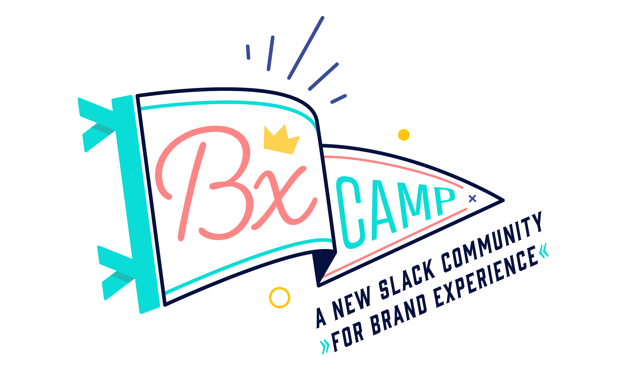 Brand Experience. Pennant flag with the words "BX Camp: A new slack community for Brand Experience"